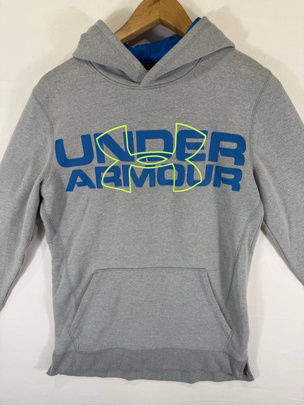 Under Armour Gray Hoodie with Blue and Neon Green Logo